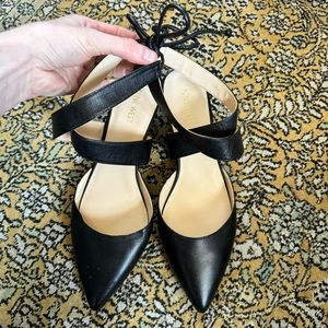 Nine West Black Leather Pointy Wedges “Nwelira”